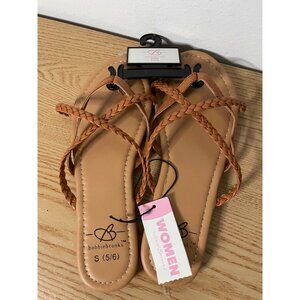 New Women’s Leather Look Strappy Sandals size Tan size Small 5/6
